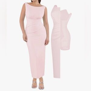 Popilush Long Dress Pink Ruched Bodycon Backless Maxi Dress Backless M NWT